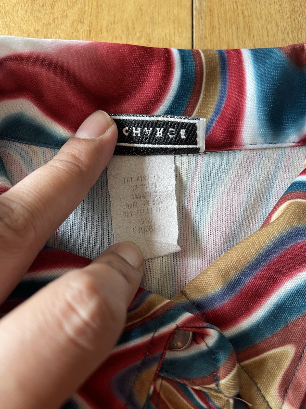 Vintage 90s In Charge Groovy Swirl Button Shirt Size Large Hippie Made In USA