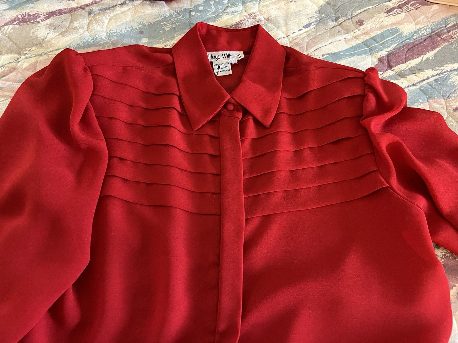 Lloyd Williams Red Blouse, Tucked Bodice sz 10 polyester