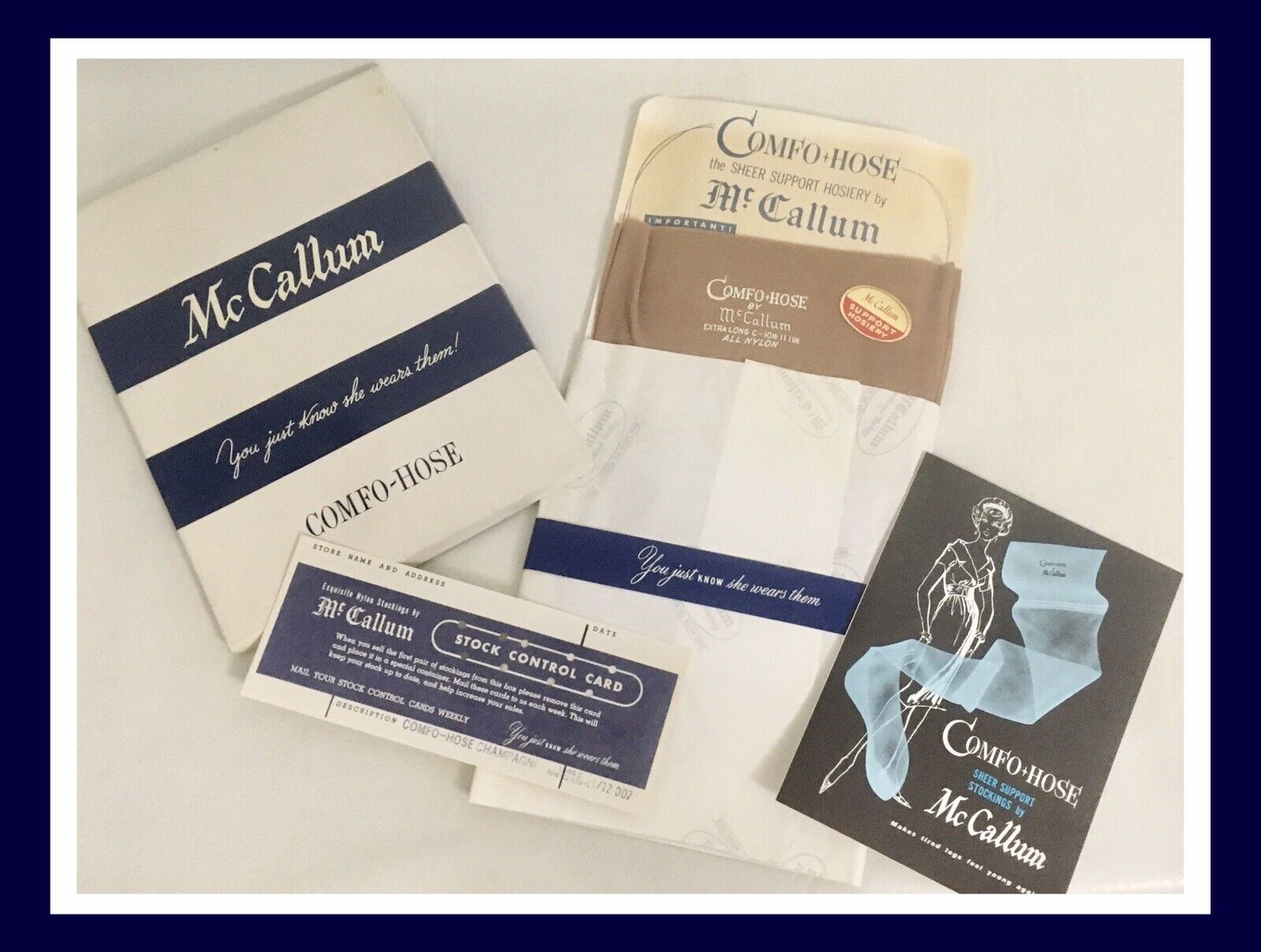 Vtg McCallum COMFO-HOSE Stockings – CHAMPAGNE EX LONG 10 ½-11-11 ½ » XL – IN BOX
