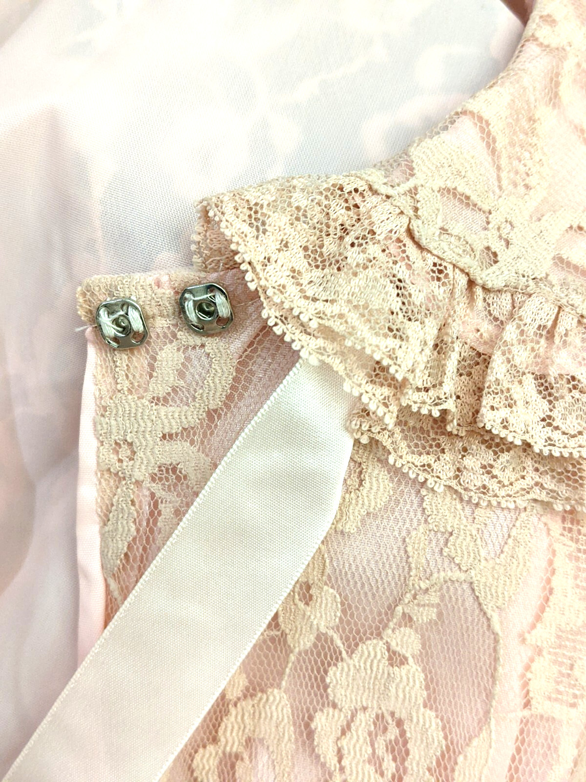 Vintage Odette Barsa Lined Pink Lace Overlay Lingerie Long Dressing Gown Robe L