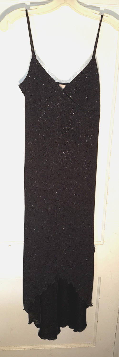 Vintage Y2k Hyphen Glitter HOCO Dress Lettuce Hem Hi-Low Bodycon Black Size M