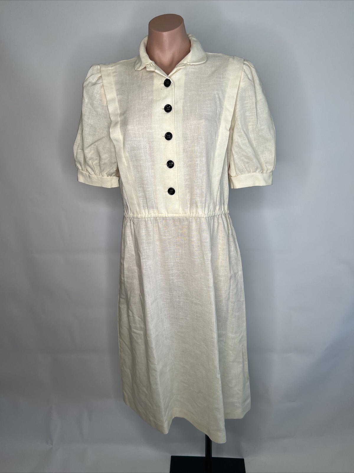 Vintage CHECKABERRY Ivory Button ShirtDRESS – Size 14 – EUC