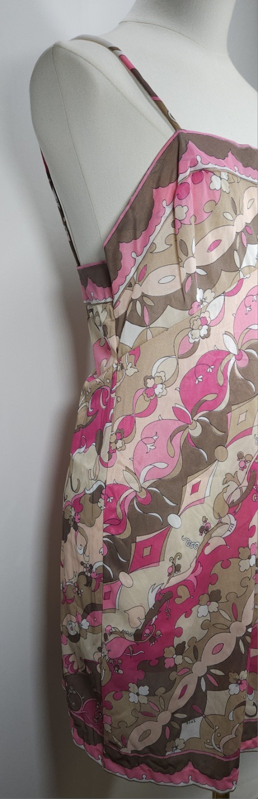 Vintage Emilio Pucci Nylon Mini Dress Form Fit Rogers Pink Tan Women&rsquo;s Size 34