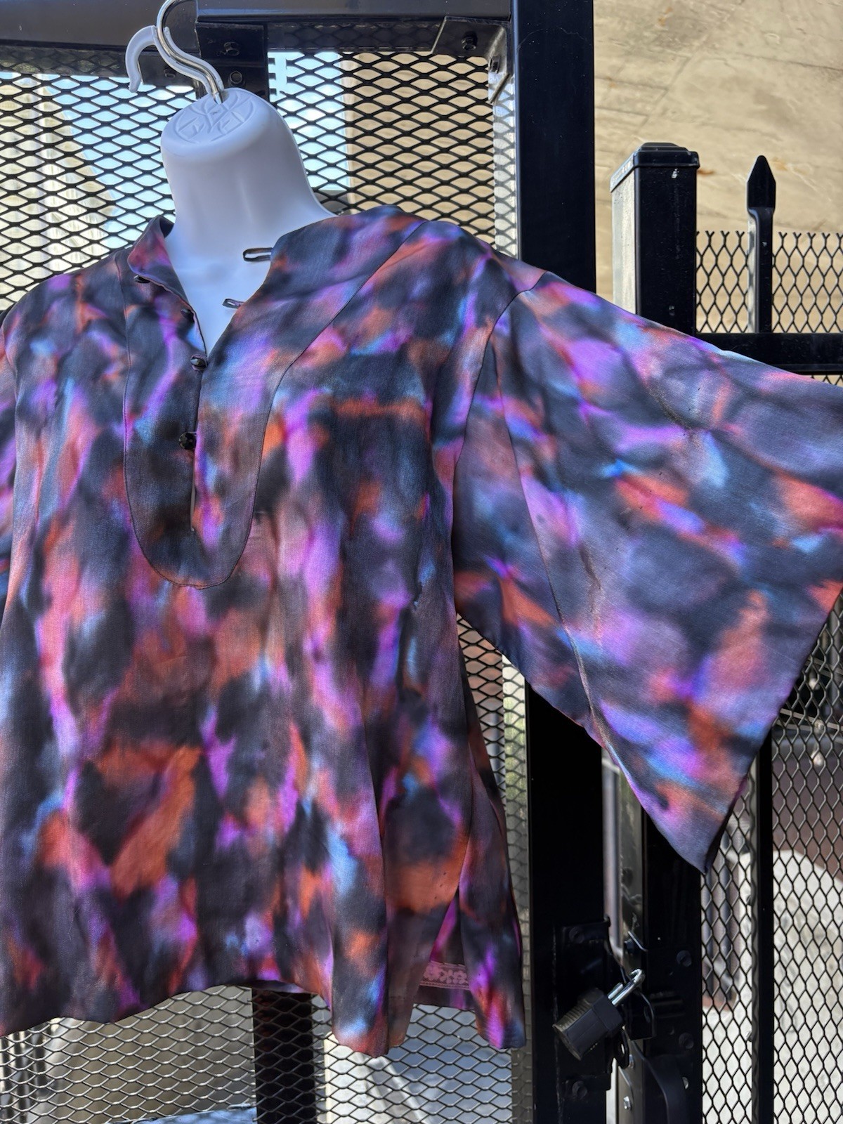Handmade 1970s Silk Tunic with Jet Buttons Volup XL Size Beauteousness!
