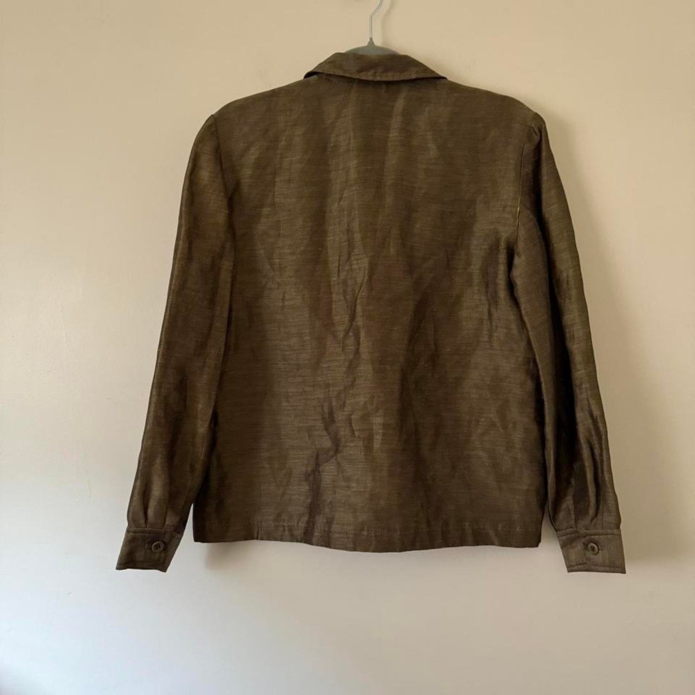Vintage Linen Silk Bronze Zip Up Jacket Bronze Gold Lightweight Metallic