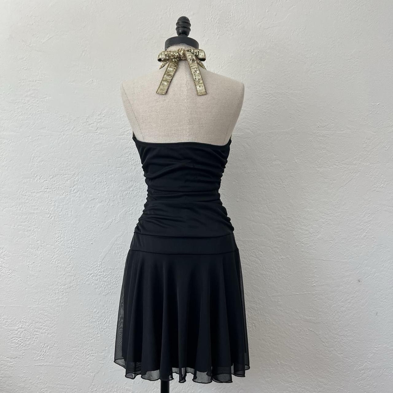 Vintage 2000’s Ruby Rox black and gold sequin halter mini dress Sm
