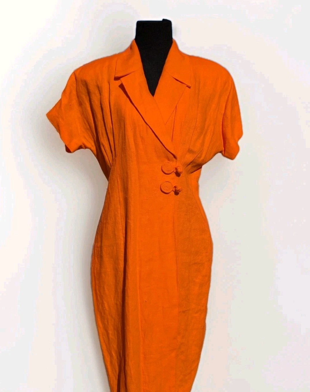 VTG BEAU DAVID 100% LINEN DRESS WOMEN’S SZ 12 CAP SLEEVE ORANGE BUSINESS PARTY