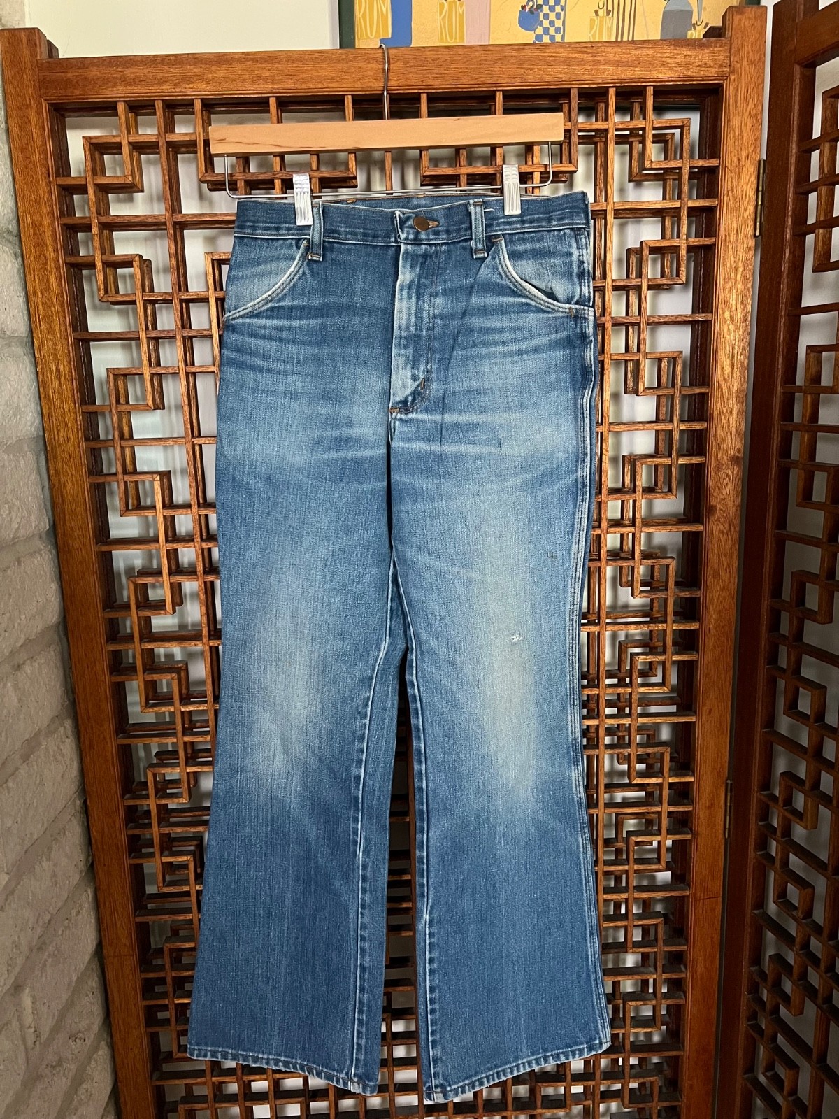 Vintage 1970s Wrangler Bootcut Flare Distressed Jeans Hippy Denim Hippie Bell 6S