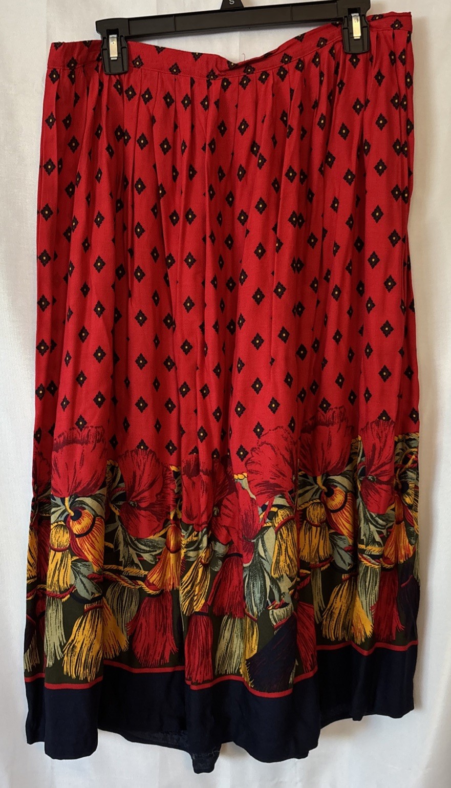 VTG 80’s Russ Flowy Midi Skirt Sz 18 Red Southwestern Pleats Artsy Boho Poet