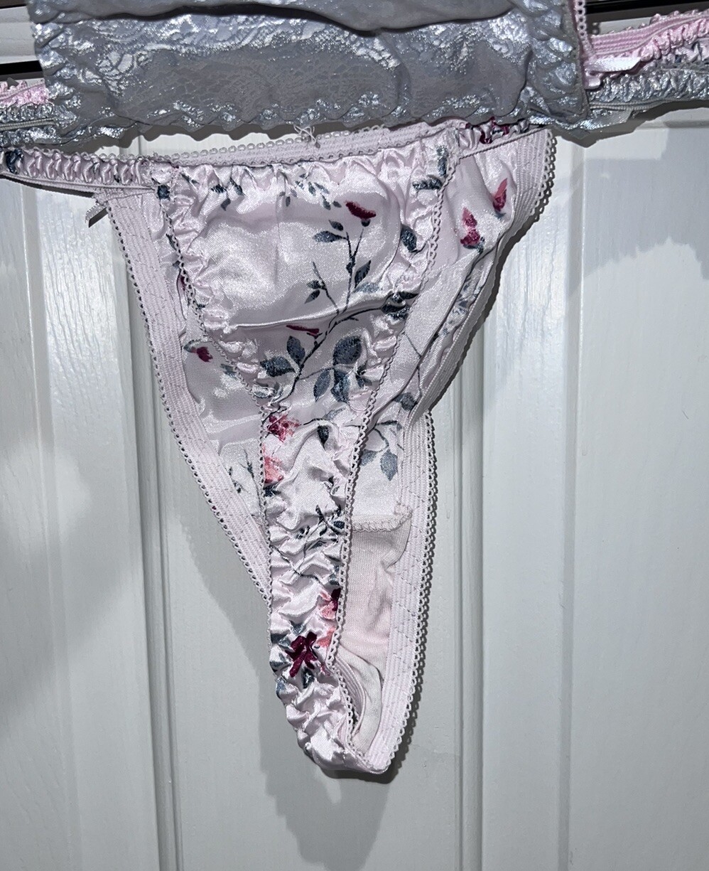 VTG Gilligan & O’Malley Satin Thongs 3 Pack Medium M 6 Pink Gray Floral Sexy