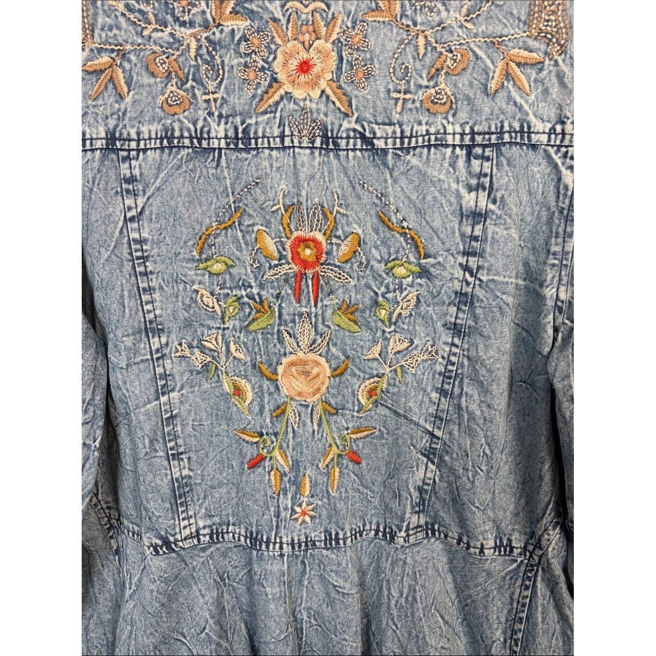 NOSTALGIA Button Up Cotton Denim Embroidered Long Sleeve Western Top size Large