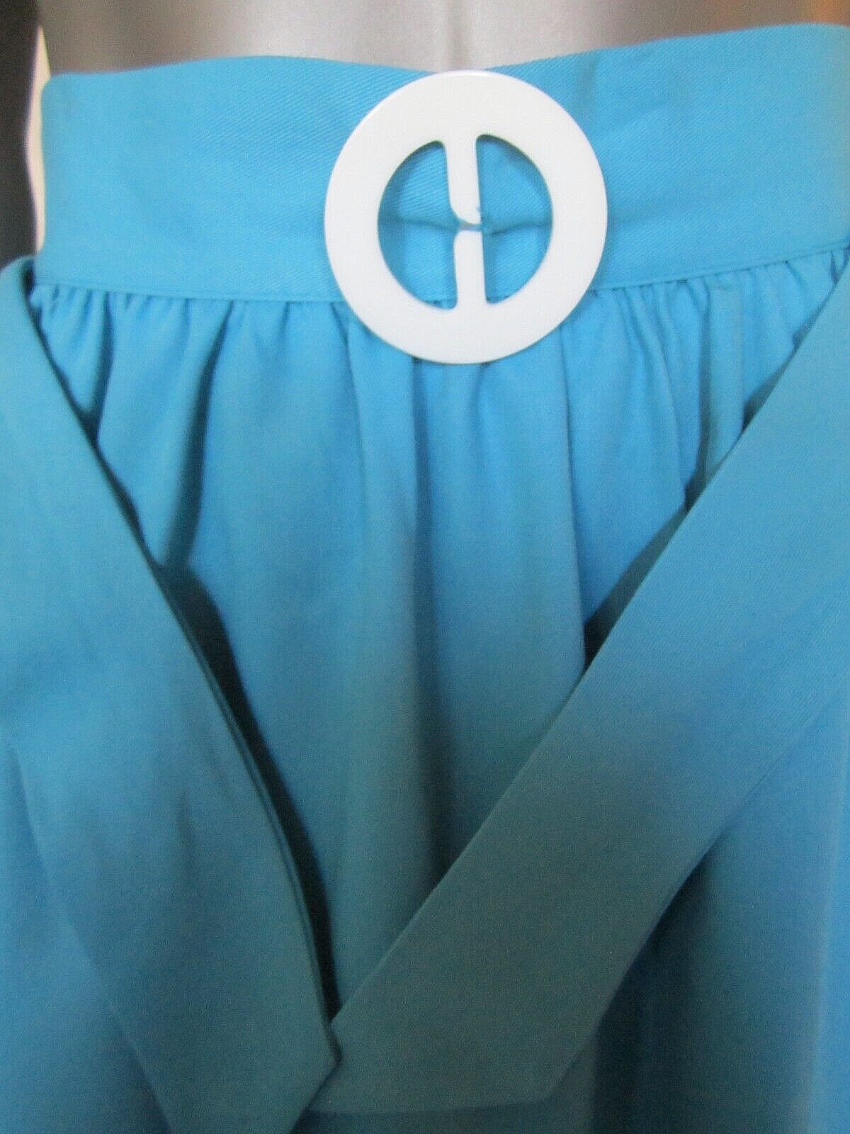 Vintage Blue Polyester Cotton Gathered Skirt 26&Prime; waist + Belt Retro Hippie 1970s