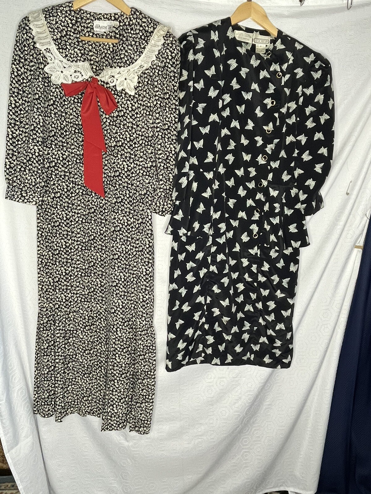Lot Of 2 80s Dresses 10 Black White Act 1 Liz Robert&rsquo;s Lace Collar Pleats