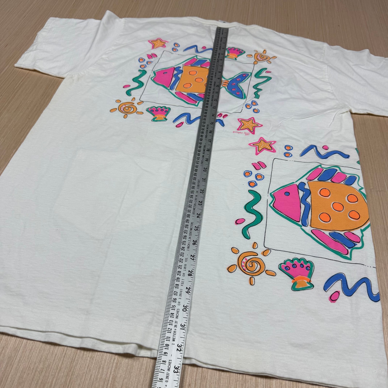 Vintage Gopher Sport Fish 90s One Size Beach Cover Up T Shirt Dress Abstract Art