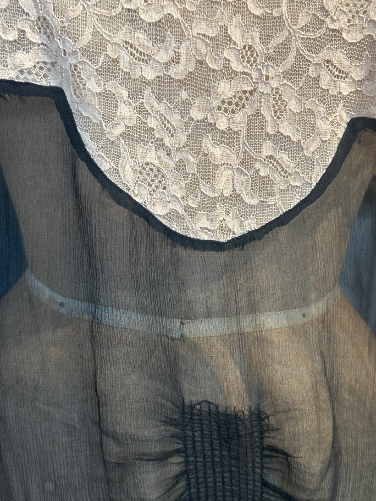20s 30s Dress Silk Lace M/L Antique Silk Chiffon Seamstress Made