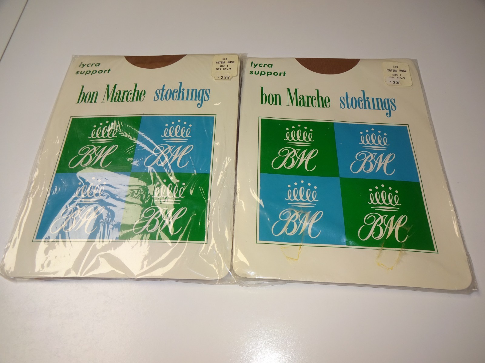 2 Pair Vintage Bon Marche Lycra Support Stockings Size 8 1/2 – 9 Totem Rose NOS