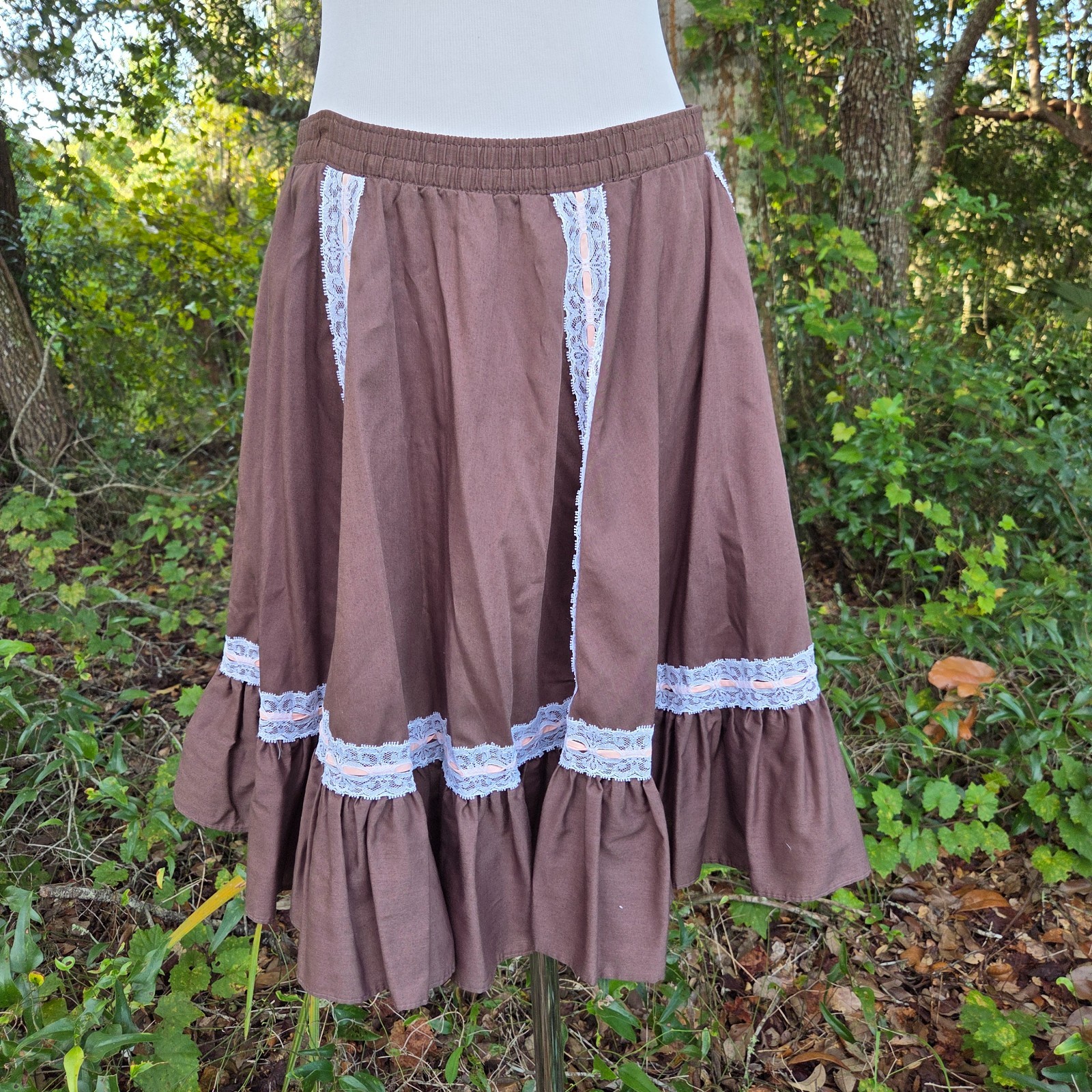 Vintage Malco Modes Square Dance Petticoat Skirt Brown Lace Rockabilly Medium