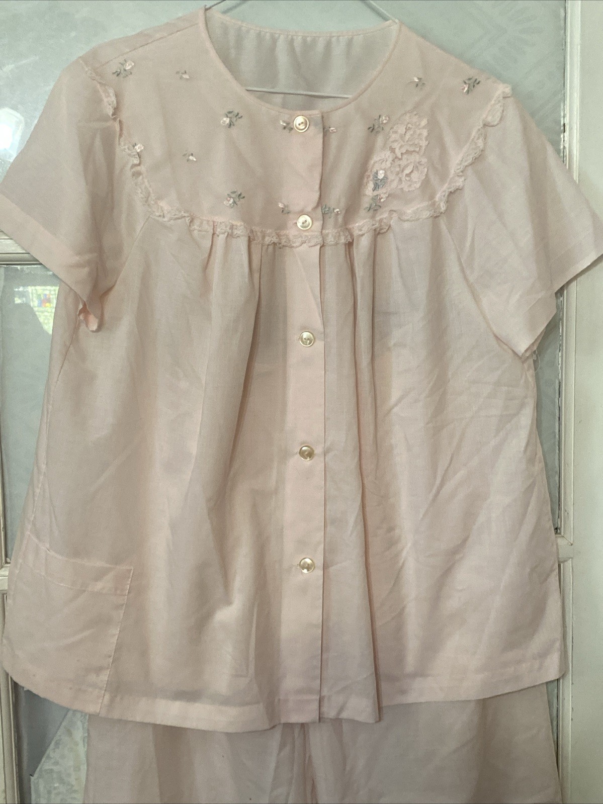 Vintage Sears 2pc Pajama Set Pink Embroidered 38 M/L