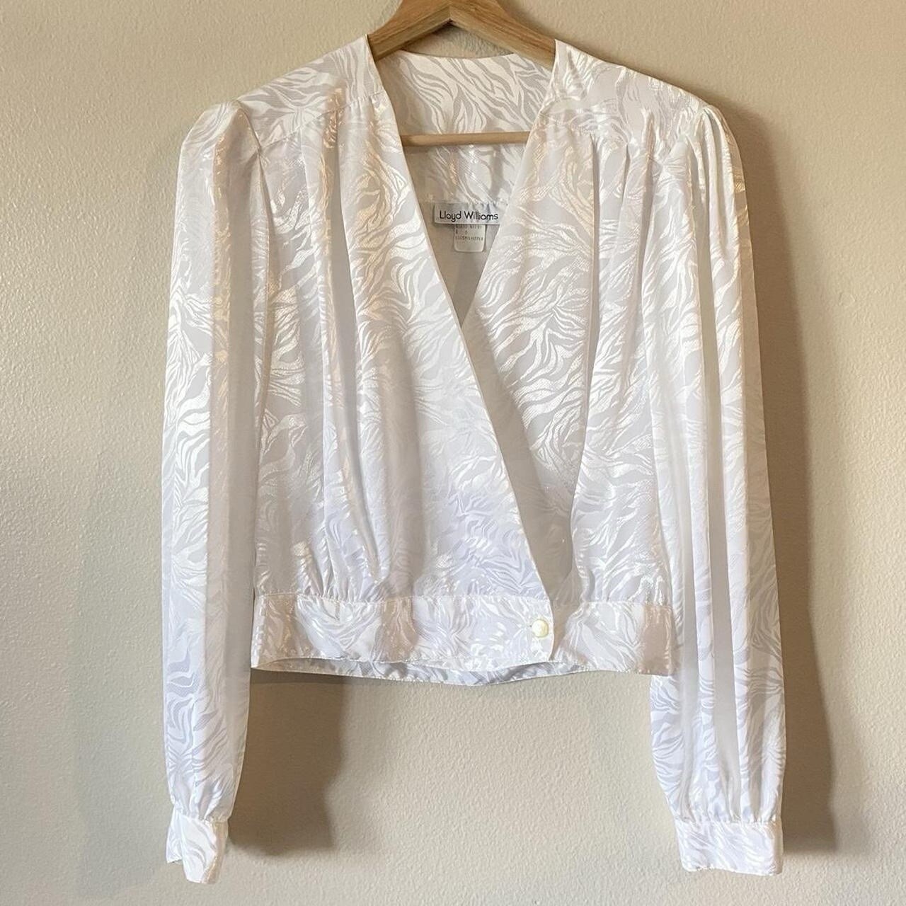 Vintage 1980s Lloyd Williams White Cropped Blouse Size 8