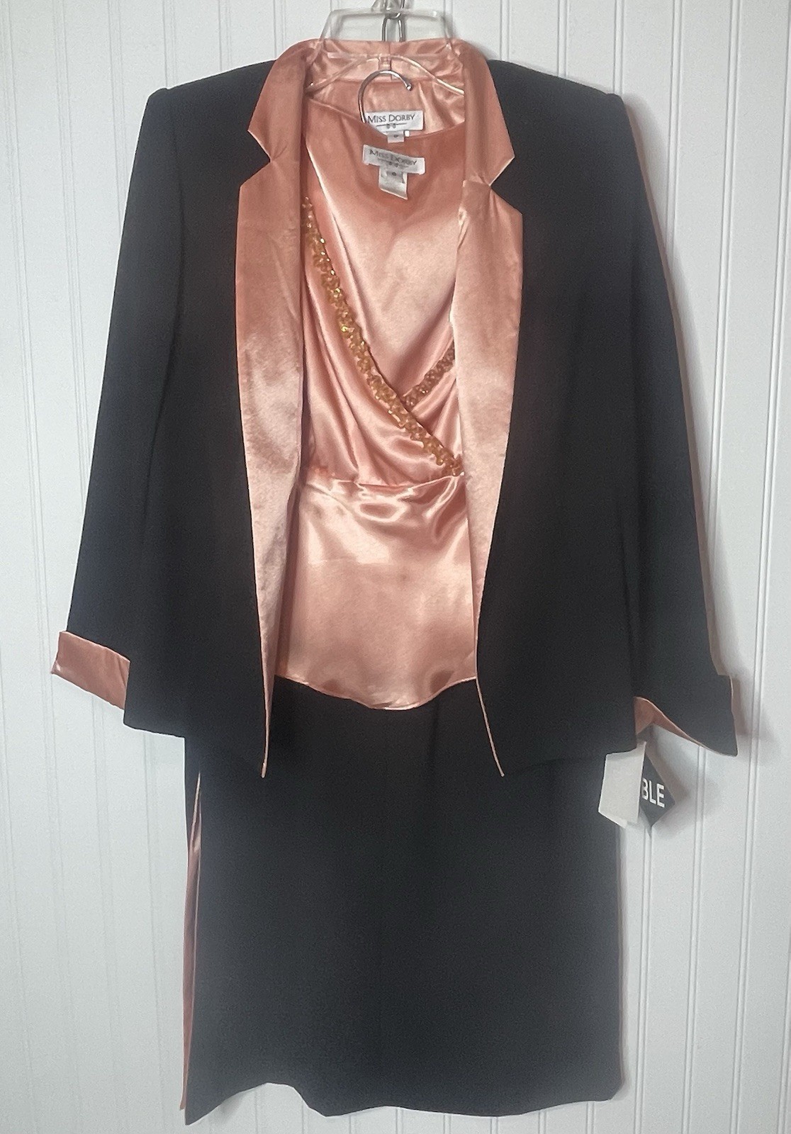 VTG Women&rsquo;s Miss Dorby Peach Black 3-Piece Skirt Suit Size 8 NWT