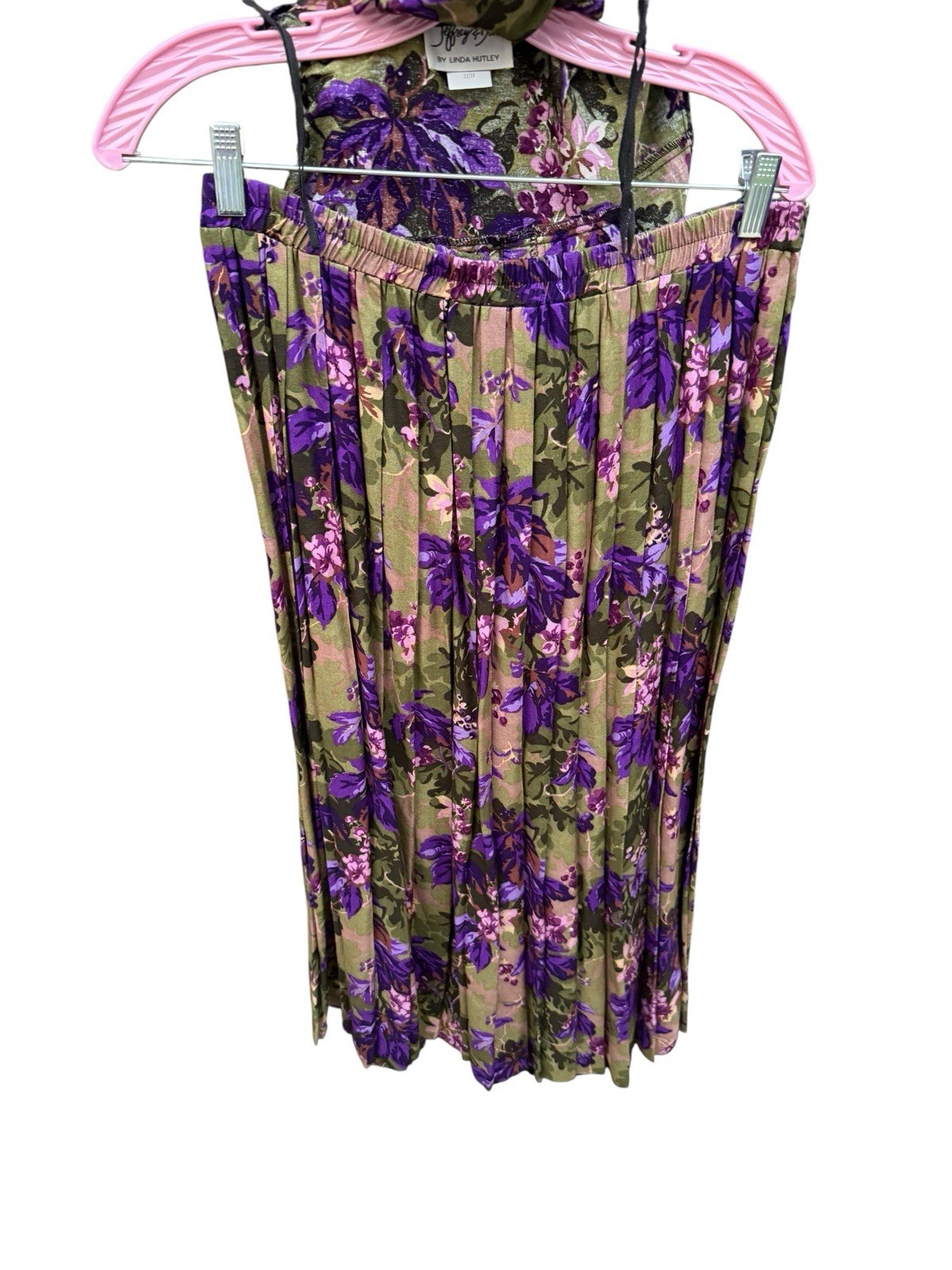 Vintage Two Piece Set Jeffrey & Dara Skirt Top Sz 14 Floral Linda Hutley Purple