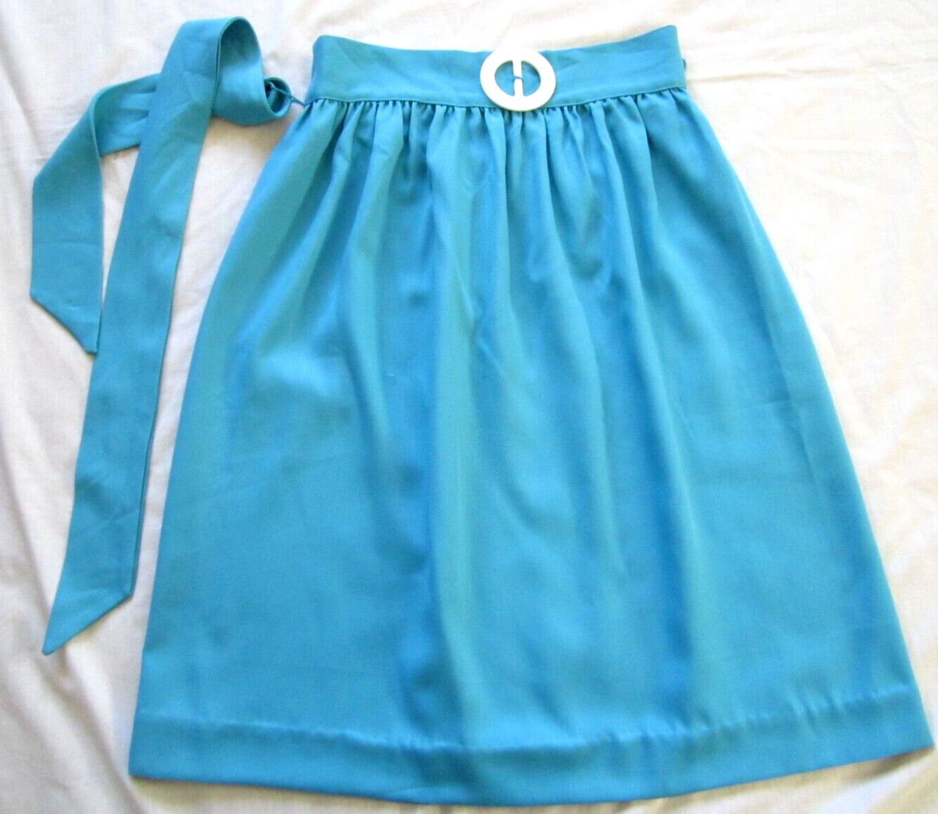Vintage Blue Polyester Cotton Gathered Skirt 26&Prime; waist + Belt Retro Hippie 1970s