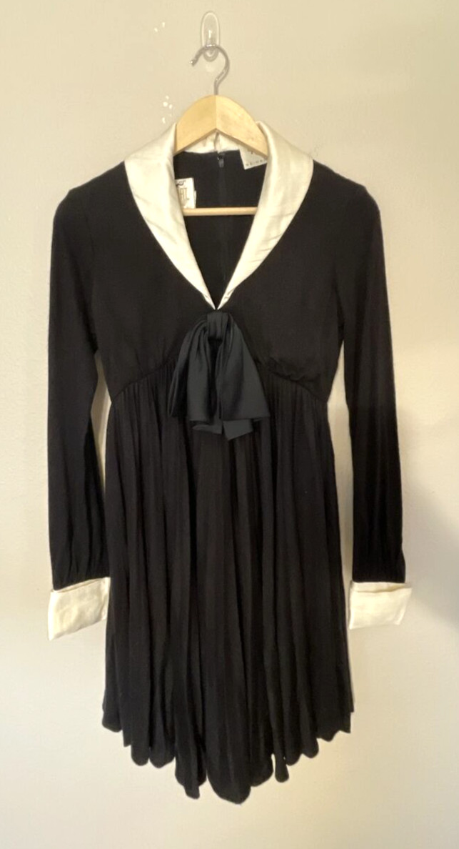 Vintage! Mr. Mort by Stan Herman 1960&rsquo;s Black Pleated Cocktail Dress Size S Bow