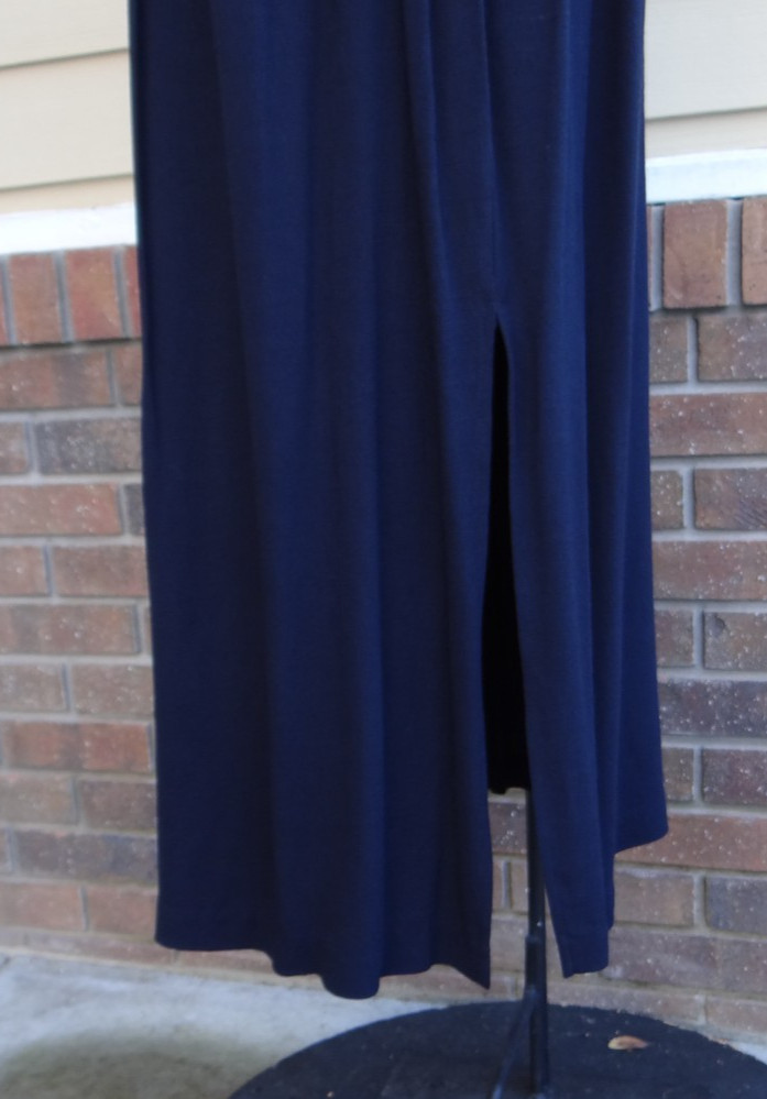 Cynthia Max Navy Long Pencil Side Slits Draw String Elastic Large Rayon Skirt
