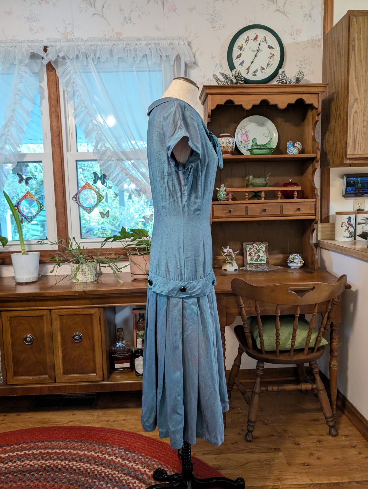 (s/m) EVENING ENIGMA! 1920s Two-Toned Silk Drop Waist Dress TEAL PURPLE Antique