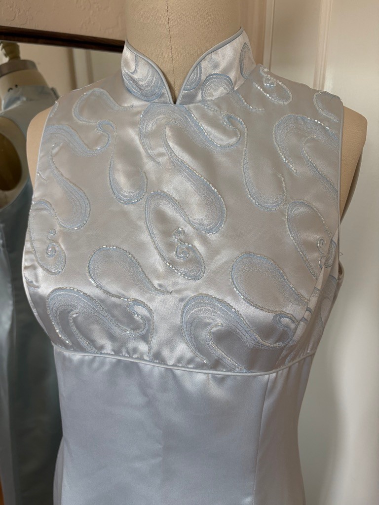 Jessica McClintock Gunne Sax Baby Blue Cheongsam Style Gown Sz 13/14 Y2K USA