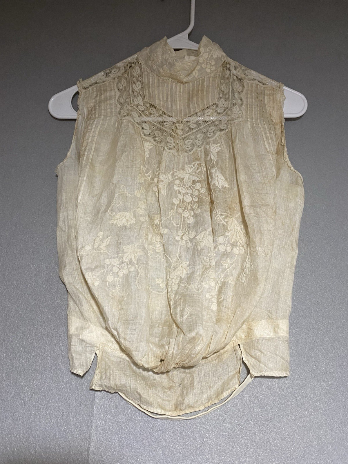 Antique Edwardian 1900s Net Lace Voile Blouse Bodice Lawn Shirtwaist *As Is Read