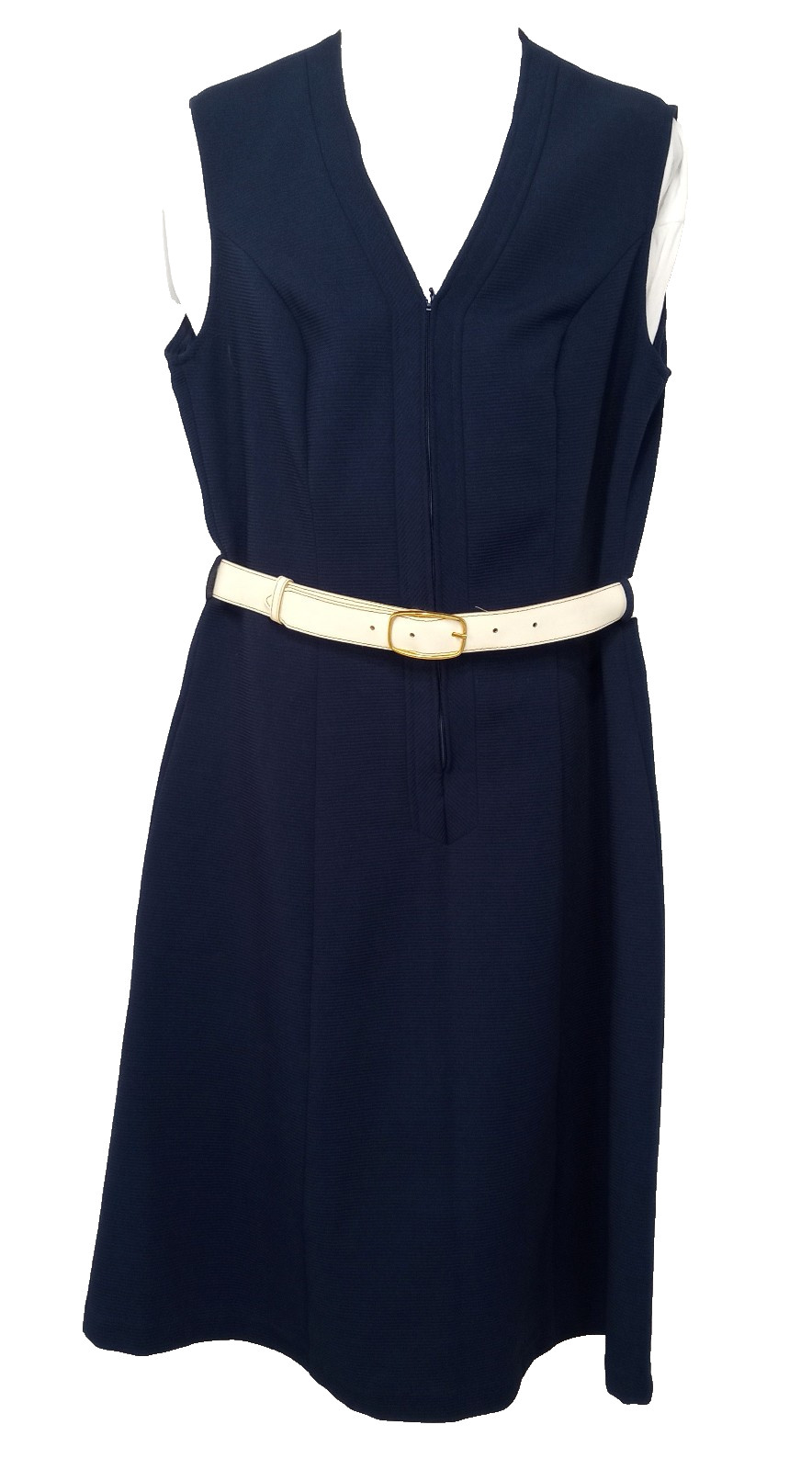 Germany Vintage Women&rsquo;s Navy Blue V- Neck Sleeveless Midi Dress 2 Pockets M