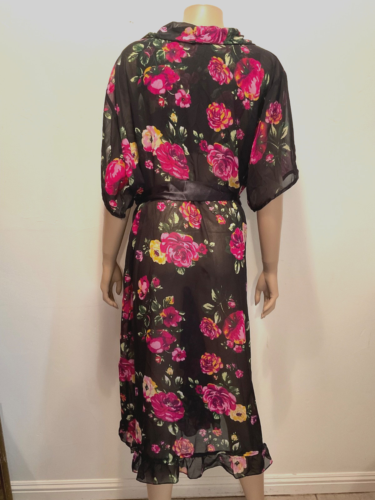 Vintage Ruffled Hem Long Maxi Sheer Floral Robe Size 2X