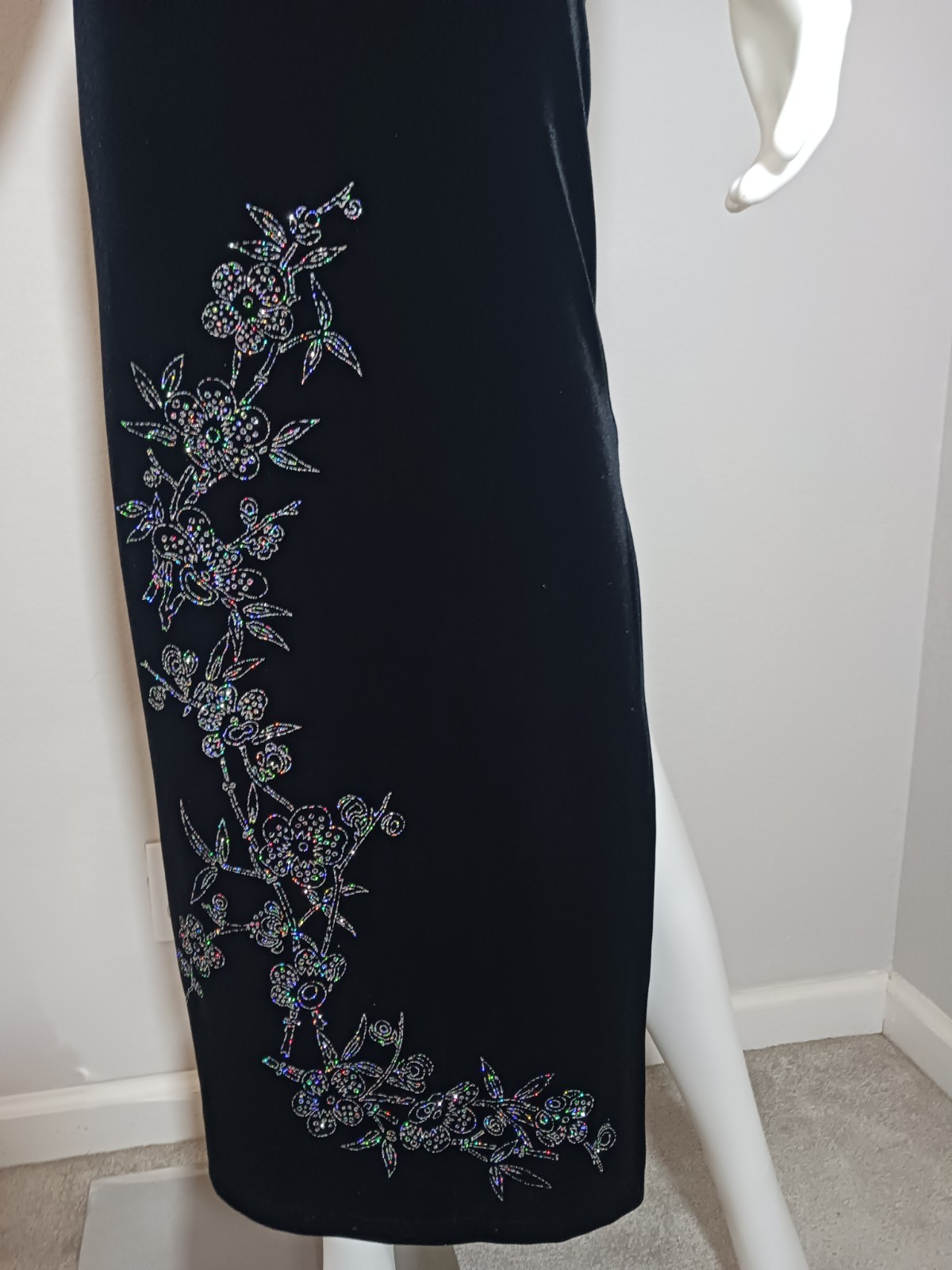 Status Collection VTG 90s Y2K Black Velvet Glitter Evening Gown gathered bust S