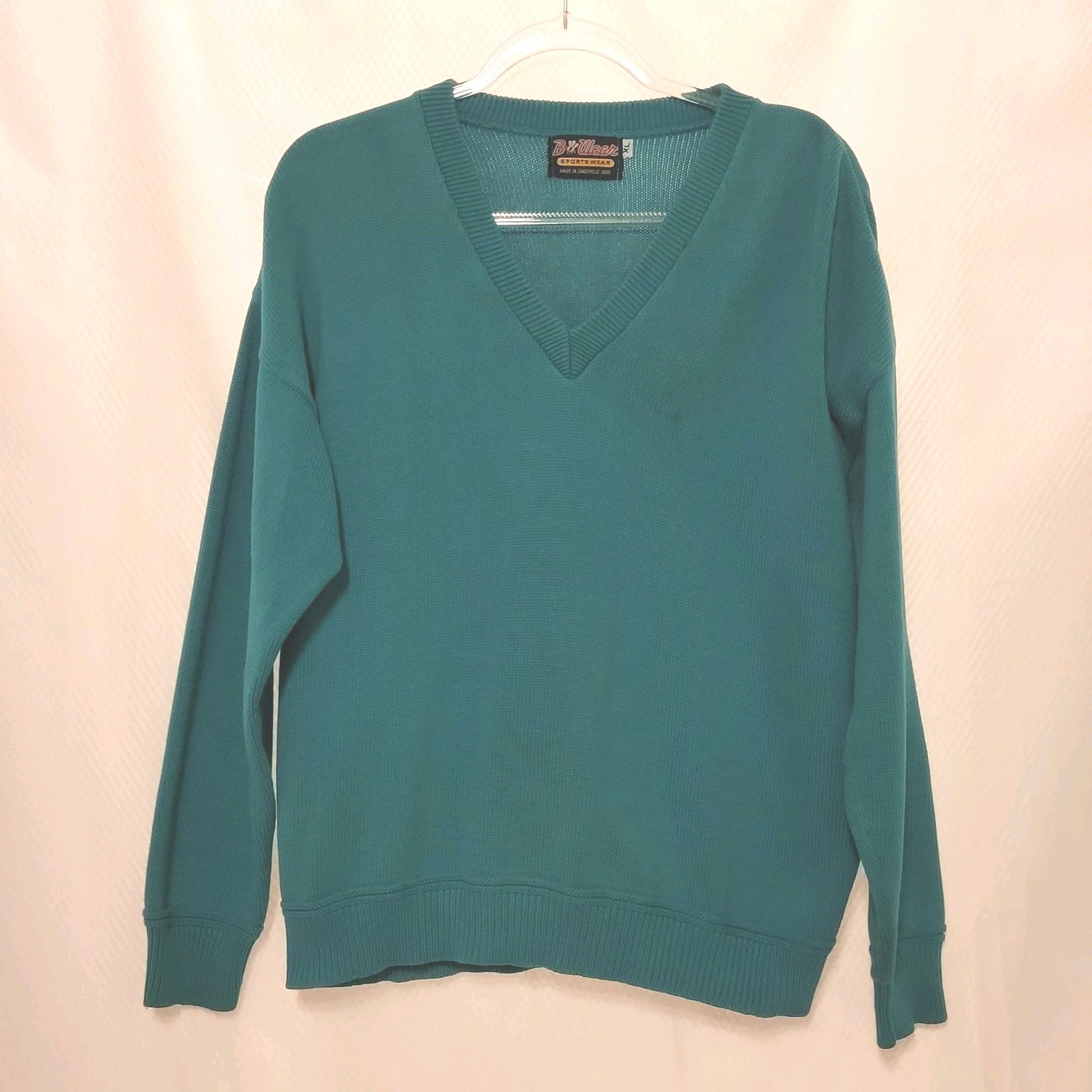 VTG B Wear Sportswear Turquoise V Neck Pullover Cotton Sweater Wmn&rsquo;s XL 80s 90s