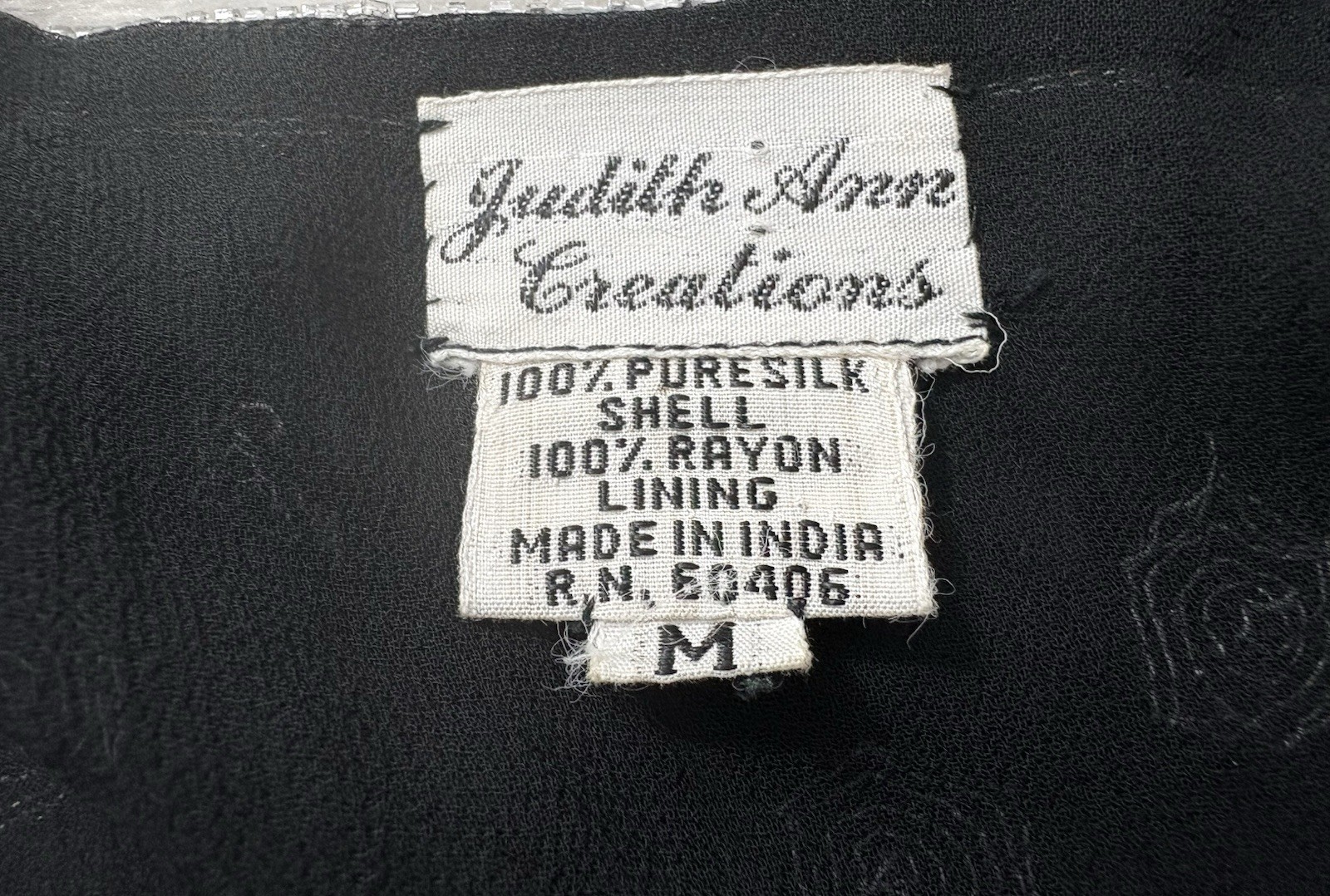 Judith Ann Creations 80s Does 20s 100% Silk Beaded Drop Waist Spider Web Dress M