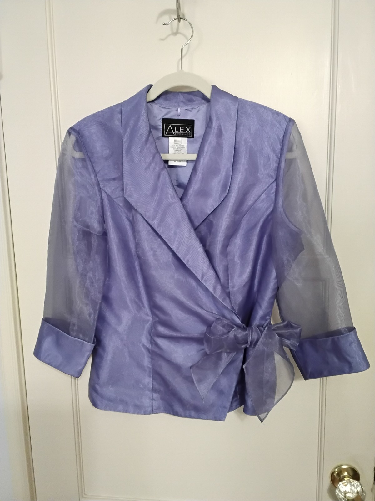 Alex Evenings Blouse Top Blue/Lavender Tie Belt Large