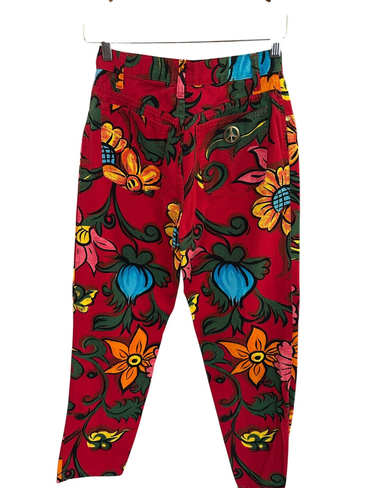 Moschino Jeans Floral Pants 90s Vintage Size 29 Red Print Rare Statement