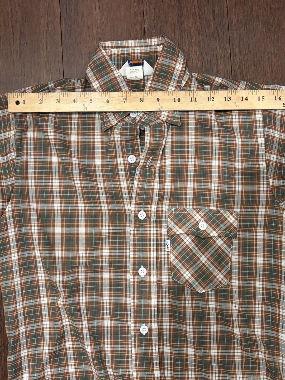 Vintage 70s Levi’s Plaid Button Up Shirt USA Youth 18 Fits Women’s XS S Brown