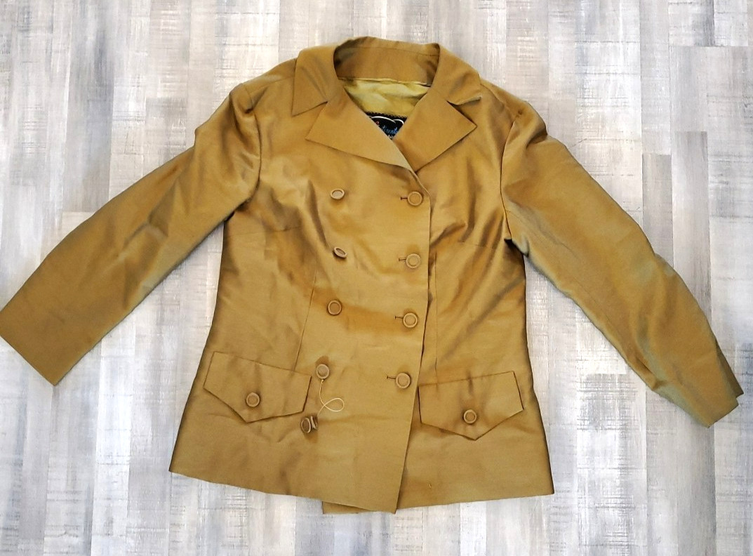 VTG 70s Intercontinental Fashions Hong Kong Jacket Rust Gold Yellow shimmer