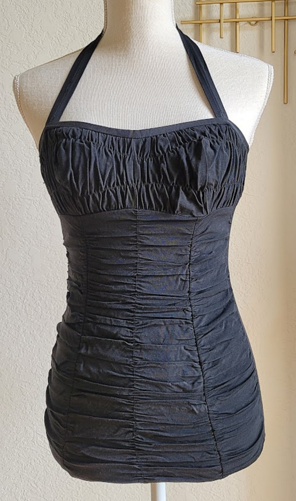 Vintage 50&rsquo;s SEA NYMPH Glamour Swimsuit Jordan BLACK Ruched Bombshell Rockabilly