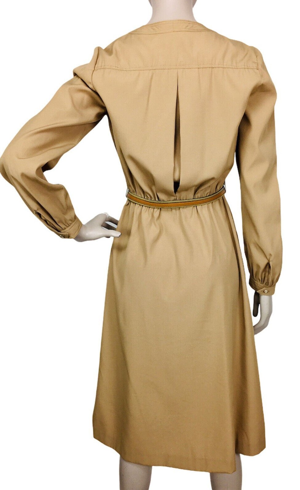 VTG 70&rsquo;s SASSON Tan Belted Button-Front Rockabilly Western Cowgirl Dress S/M