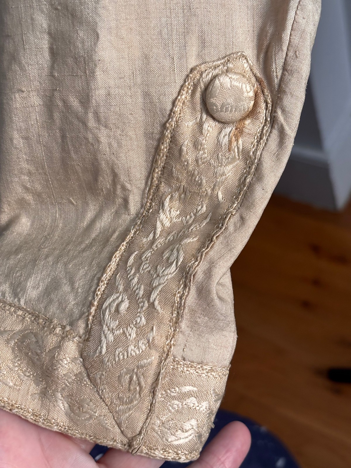 Antique Edwardian Silk Bodice Jacket Ivory Brocade Trim 1900 Victorian Renfaire