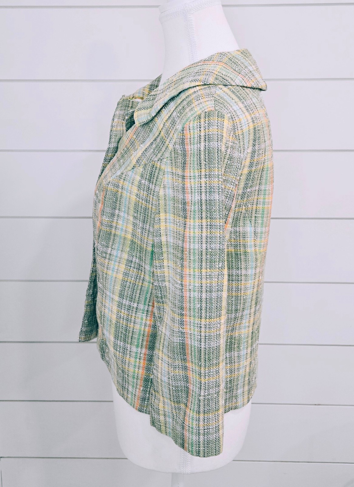 Vintage 1960s Mod Plaid Cropped Jacket Pastel Tweed Jackie O Spring Coat Retro