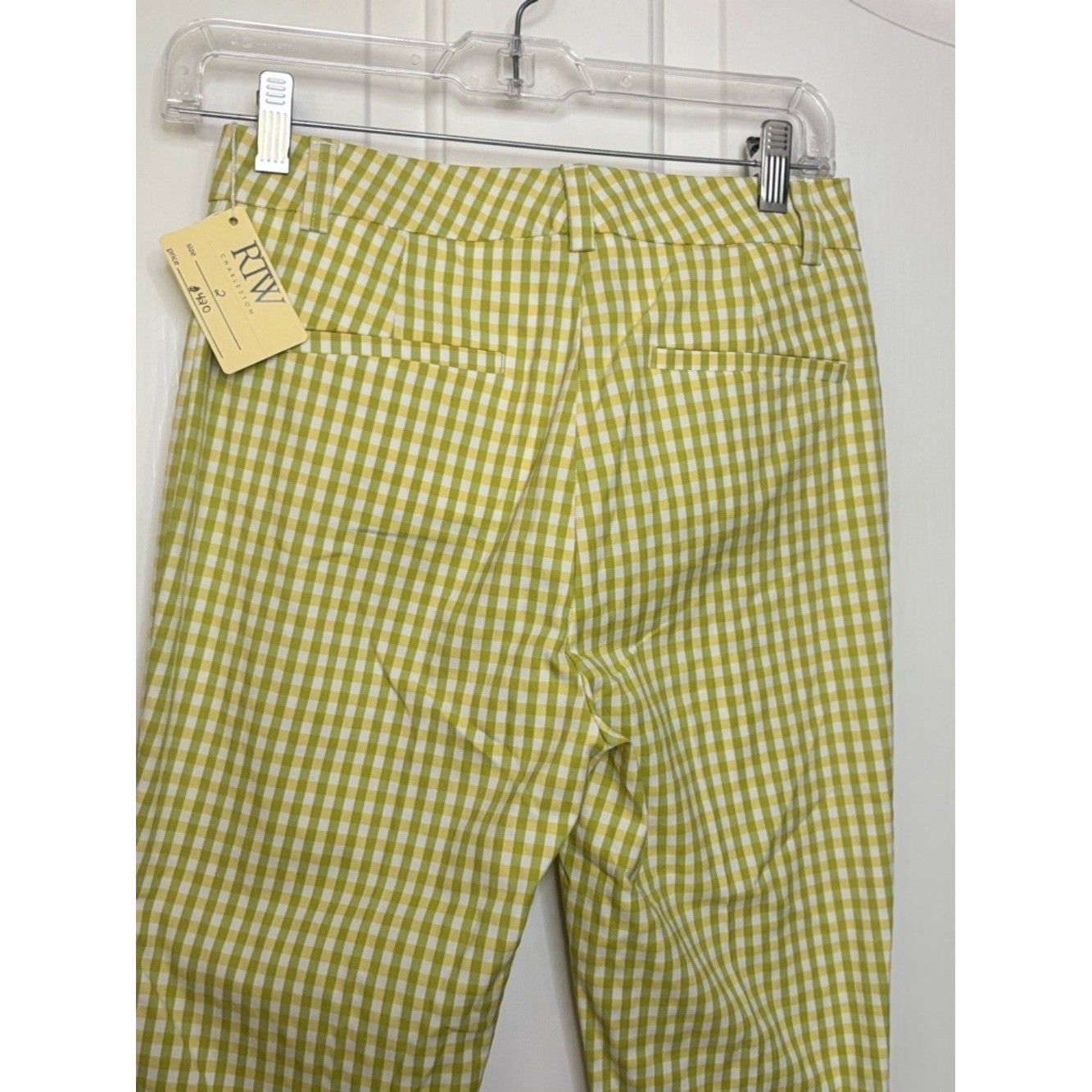 NWT VIA MASINI Gingham Slim Ankle Pants in Green, Yellow and White Italian 38/2