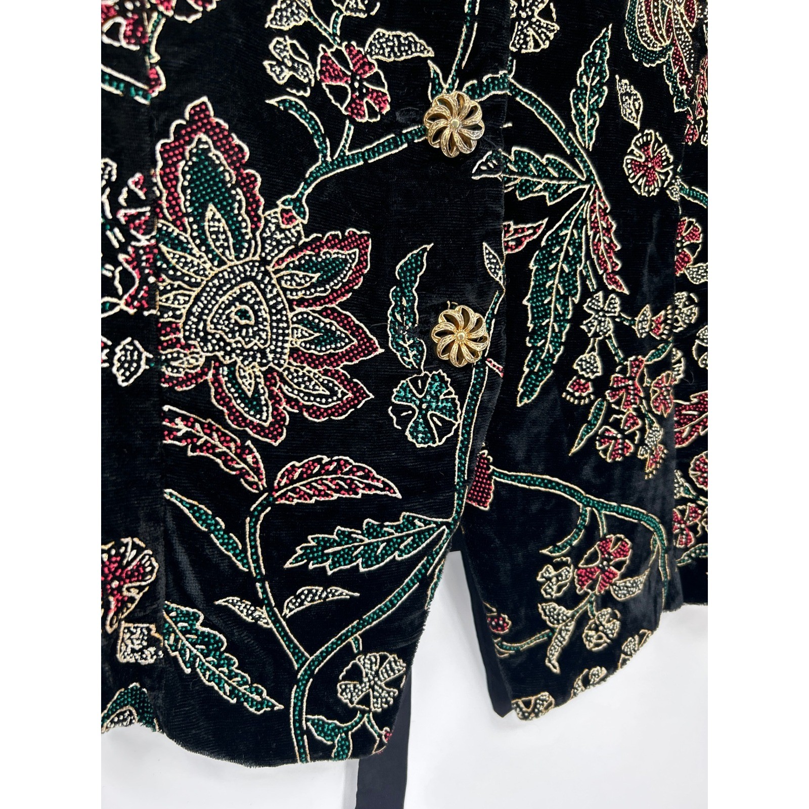 Carol Reed Collections Vintage Velvet Floral Beaded Jacket Gold Satin Sleeve 16