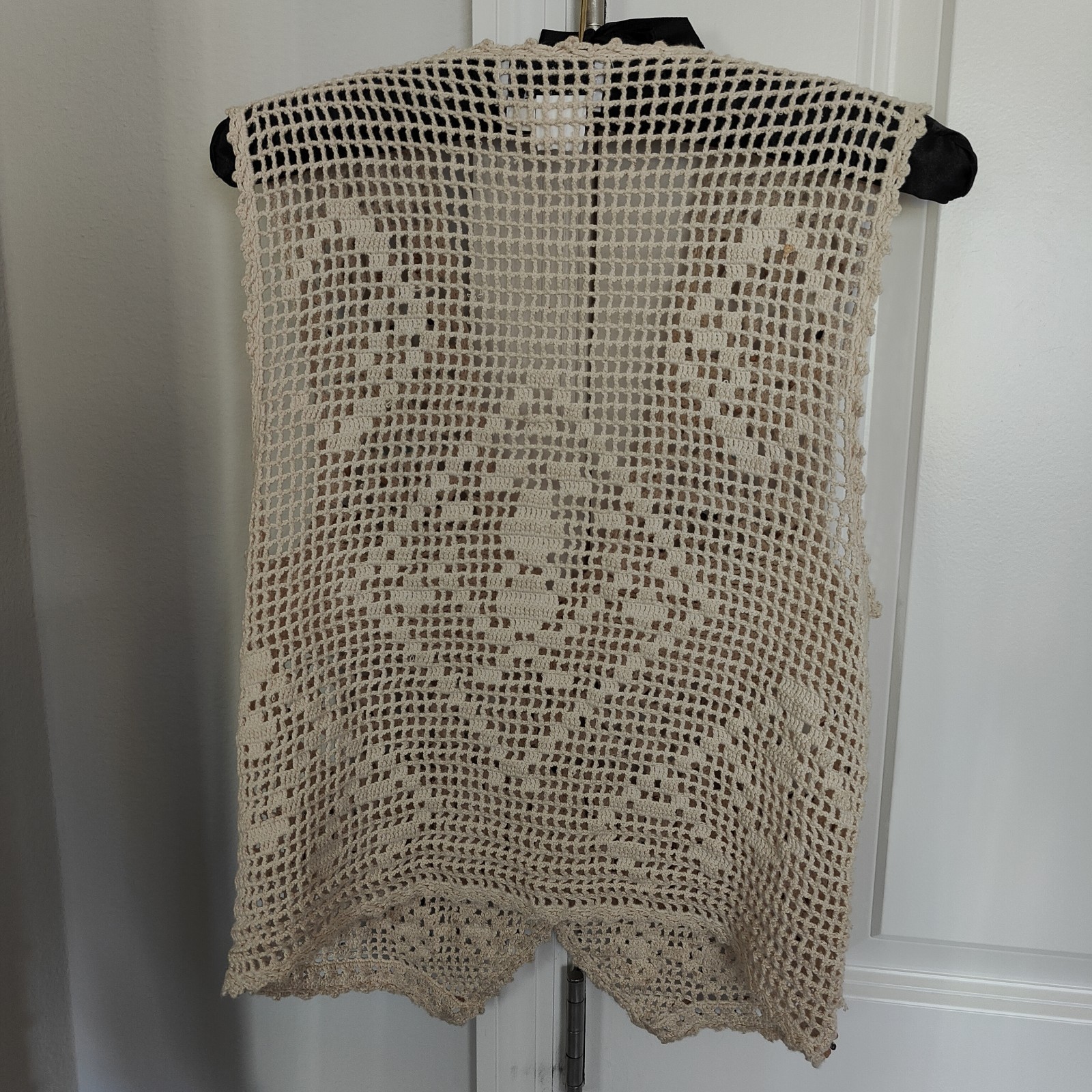 Ann Tjian for Kenar Macrame Wood Beaded Boho Festival Hippie Vest Small Petite