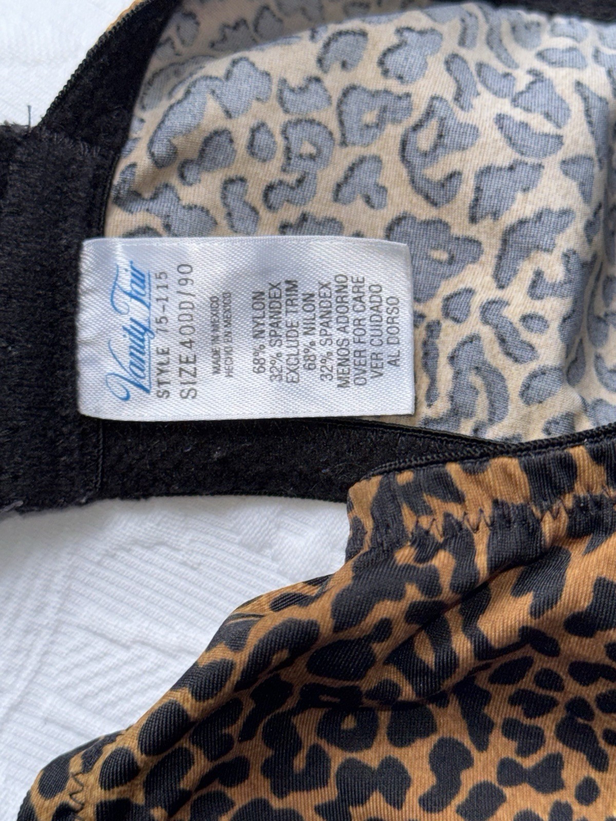 Vtg Bra UW Leopard Vanity Fair Animal Unlined Wide Band Copper Black Brown 40DD