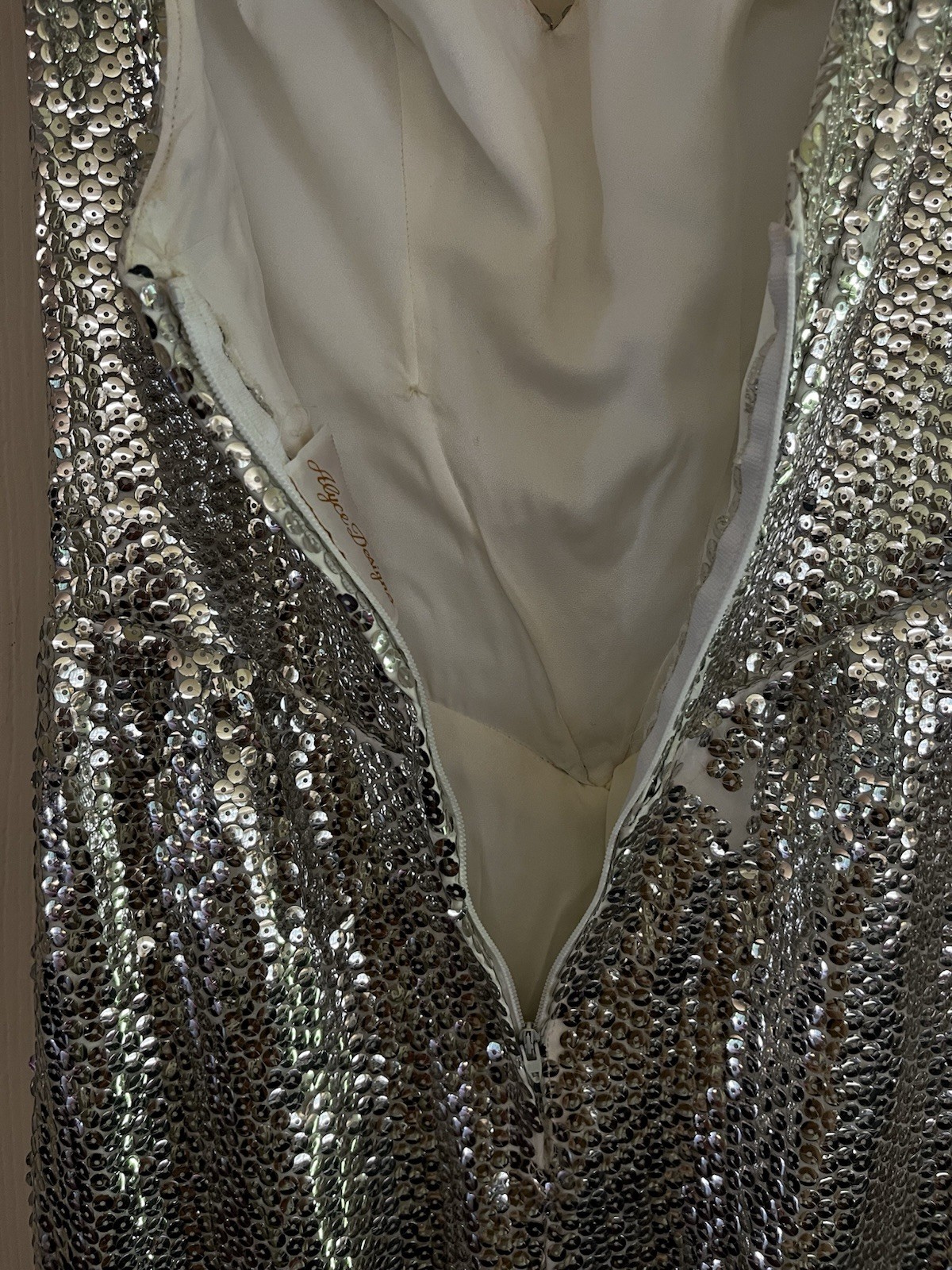 VTG Sequin Wedding Guest Prom Glam 1950s Style Silver Party Gown M