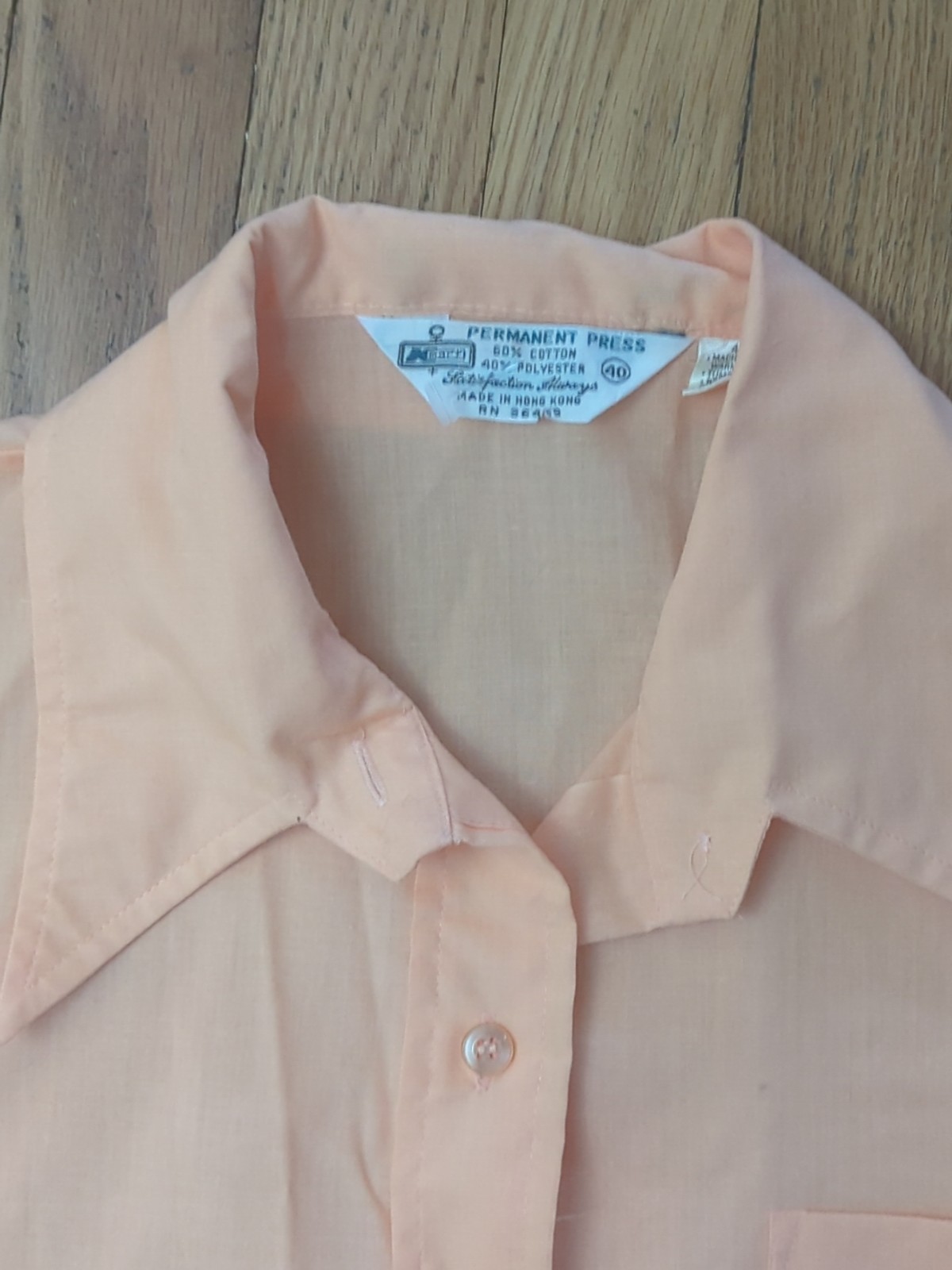 Kmart Vtg Cotton Poly Blend 1970s Button-up Shirt Orange/pink/ Cream Large